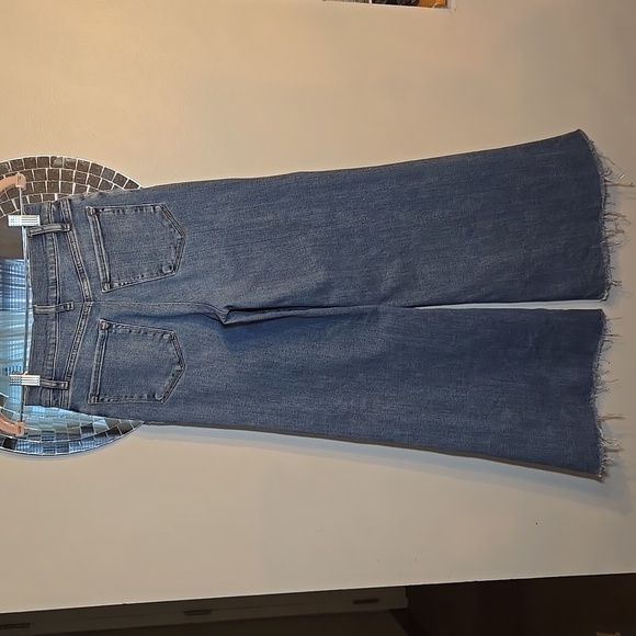 Frame Le Palazzo Ankle Super Strech Wide-Leg Raw Hem Cotton Denim Jeans - Picture 7 of 14